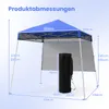 A diagram showing the dimensions of a blue pop-up canopy tent and its storage bag. Podgląd zdjęcia produktu