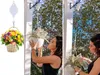 A collage showing a hanging basket with flowers, a woman watering a plant, and a woman holding a plant pot. Náhled obrázku produktu