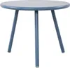 A blue round coffee table with three legs on a white background. Podgląd zdjęcia produktu