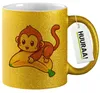 Huuraa Glitzertasse Süßer Affe Comic 330ml Gold Keramik Produktbild-Vorschau 1