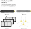 Image shows replacement parts for a vacuum cleaner, including extractors, filters, and side brushes. Produktbild-Vorschau
