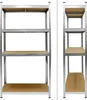 Two views of an empty metal shelving unit with wooden shelves. Náhled obrázku produktu