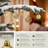 Christmas tree branch with snow and gold ornaments, with a split image showing product details. Náhled obrázku produktu
