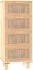 A wooden sideboard with four drawers featuring rattan fronts, shown against a white background. Produktbild-Vorschau