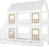 A white wooden bunk bed with a house-shaped roof and stairs. Náhľad obrázku produktu