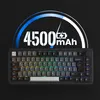 A mechanical keyboard with RGB lighting, overlaid with a graphic indicating battery capacity. Produktbild-Vorschau