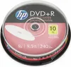 A stack of HP DVD+R Double Layer discs in a clear plastic cake box. Produktbild-Vorschau