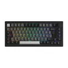 A black mechanical keyboard with RGB lighting is displayed on a white background. Produktbild-Vorschau