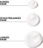 Three dollops of white cream are shown, each corresponding to a different hair length. Náhled obrázku produktu