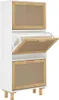 vidaXL Botník bílý 52x25x115 cm Dřevěný materiál a ratan Náhled obrázku produktu 1