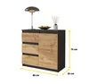 A sideboard with drawers and a door, shown with dimensions indicated. Produktbild-Vorschau