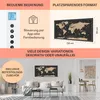 Collage of marketing images showcasing a world map wall art and a heating device with app control. Produktbild-Vorschau