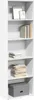 A white bookshelf filled with items on its shelves. Náhled obrázku produktu