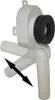 A white plastic urinal siphon with a black rubber seal. Produktbild-Vorschau