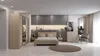 A modern bedroom set including a bed, wardrobe, nightstands, and dresser. Voir les images du produit