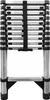 A fully extended, closed telescopic ladder shown from the front against a white background. Produktbild-Vorschau