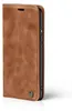 A brown flip cover case for a phone, shown from the side. Produktbild-Vorschau