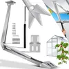 A collage of images showing an automatic greenhouse window opener, its components, and a greenhouse. Produktbild-Vorschau