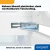 Close-up of a refrigerator hinge mechanism with text overlays. Produktbild-Vorschau