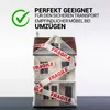 A model house wrapped in bubble wrap and fragile tape, with a checkmark and German text overlay. Produktbild-Vorschau