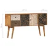 A wooden sideboard with decorative patterns and dimensions indicated. Voir les images du produit