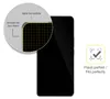 A close-up view of a smartphone screen protector applied to a phone, with an inset showing a magnified view of the protector's edge and text labels. Podgląd zdjęcia produktu