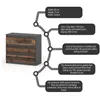 A 3-drawer dresser with a grey matte frame and vintage-style wood drawer fronts, accompanied by descriptive text boxes highlighting its features and specifications. Produktbild-Vorschau
