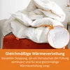 A white duvet is piled on an orange cushion, with a close-up inset showing the stitching detail. Produktbild-Vorschau