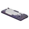 A purple and white mechanical gaming keyboard is shown from a diagonal angle against a white background. Produktbild-Vorschau