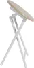 A white folding stool with a light brown round top, shown from a side angle. Náhled obrázku produktu