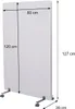 A white room divider on wheels with dimensions indicated. Produktbild-Vorschau