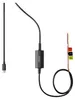 A black USB-C cable with a small black inline module and exposed wires with colored labels. Produktbild-Vorschau