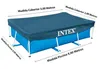 A rectangular Intex swimming pool covered with a dark blue tarp, with dimensions indicated by text overlays. Produktbild-Vorschau