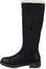 A side view of a black winter boot with white faux fur trim. Produktbild-Vorschau