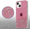 A pink glitter phone case for an iPhone 13 Mini is shown next to a close-up of the glitter pattern. Anteprima dell’immagine prodotto
