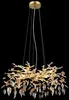 A chandelier with a gold-colored base and branches, adorned with clear and amber-colored crystals. Anteprima dell’immagine prodotto