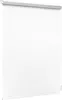 A white roller blind is shown hanging from a silver rod. Produktbild-Vorschau