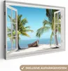 Leinwand Bilder 120x80 cm - Fensterblick - Palme - Boot - Produktbild-Vorschau 1