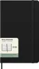 A black Moleskine diary for 2026 is shown closed, with an elastic band holding it shut. A label is attached to the front cover. Produktbild-Vorschau
