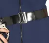 Close-up of a black belt with a silver buckle on a blue uniform. Produktbild-Vorschau