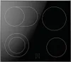 A top-down view of a black ceramic electric stovetop with four cooking zones and a control panel. Produktbild-Vorschau