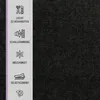 A close-up of a dark gray felt material with icons and German text describing its features. Produktbild-Vorschau