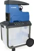 A blue and black electric garden shredder with a transparent collection box, shown in a studio setting against a white background. Produktbild-Vorschau