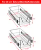 Two identical kitchen cabinet pull-out drawer organizers with measurement indicators. Voir les images du produit