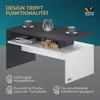 A coffee table with decorative items and descriptive text. Produktbild-Vorschau