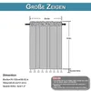 A diagram illustrating the dimensions of a curtain, with labels for width, height, and tassel height. Produktbild-Vorschau