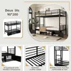 A collage of images showcasing a black metal bunk bed with integrated storage and a ladder, with close-ups of its features. Anteprima dell’immagine prodotto