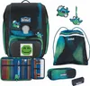 A collection of school supplies including a backpack, pencil case, and drawstring bag, all with a pixelated blue and green design. Anteprima dell’immagine prodotto