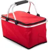 A red insulated picnic basket with a silver frame and black handles. Náhled obrázku produktu