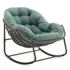 A green cushioned rocking chair with a brown woven frame, shown against a white background. Produktbild-Vorschau